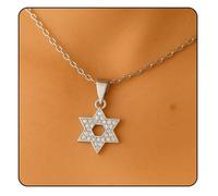 SURI Chic Star of David Necklace for Women | Silver Stainless Steel | Jewish Jewelry | Mezuzah Necklace with Magen David | 16 Inch Chain |