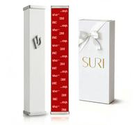 SURI Small Mezuzah Case - 3.8 Inch White Aluminum Mezuza Cover with Non Kosher Scroll Set, Fits a 3 Inch Scroll, Self-Stick Adhesive, Gift Box Included