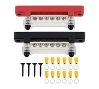 SURIEEN 2Pcs 150A Bus Bar Terminal Block, 12V-48V DC Power Distribution Block with Cover, with 4 M6 Studs 12 M4 Screws Terminal, Flame Retardant Nylon Base, for Car, Truck, Boat, RV, Solar System