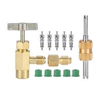 SURIEEN R134A Self-Sealing Can Tap Valve Kit with Sealing Gaskets 5 Pcs Valve Cores, Valve Core Remover Installer Tool with Tank Adapter for 1/4" and 1/2" AC Freon Charging Hose