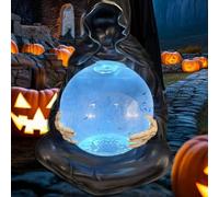 Suriel and Floating Bat Crystal Ball, Grim Reaper Statue with Floating Bats for a Scary Magical Atmosphere, Gothic Decoration for Home, Bookshelf, Halloween Decoration (Luminous)