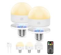 Suright Dimmable Battery Powered Light Bulb with Remote Control Timer and 3 Color Temperatures, USB Rechargeable Light Bulbs E27 Detachable Charging LED Bulb for Non Hardwired Lamps,Wall Sconce,Home