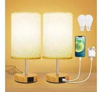 Suright Bedside Lamps Set of 2, Touch Lamps Bedside with USB A+C Charging Ports, 3-Way Dimmable Table Lamp with Linen Fabric Shade, Small Table Lamp for Bedroom Living Room (LED Bulb Included)