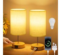 Suright Bedside Lamps Set of 2, Touch Lamps Bedside with USB A+C Charging Ports, 3-Way Dimmable Table Lamp, Small Lamp for Bedroom Living Room with Linen Fabric Shade (LED Bulb Included)