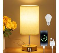 Suright Bedside Lamps, Touch Lamps Bedside with USB A+C Charging Ports, 3-Way Dimmable Table Lamp, Small Lamp for Living Room Bedroom with Linen Fabric Shade (LED Bulb Included)
