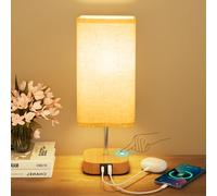 Suright Bedside Lamps, Touch Lamps Bedside with USB A+C Charging Ports, Stepless Dimmable Table Lamp, Small Lamp for Bedroom Living Room, with Linen Fabric Shade (LED Bulb Included)