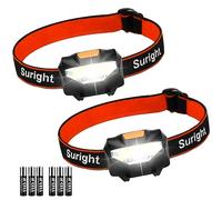 Suright Head Torch (2 Pcs), Powerful 140LM LED Headlamp, 3 Lighting Modes, Adjustable, Light Weight for Running, Camping, Cycling, Outdoor Lighting Gift for Children, 6 AAA Batteries Included