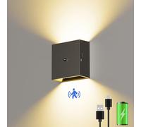 Suright LED Wall Light with Motion Sensor, Rechargeable Lamp with 3 Lighting Modes (AUTO/Off/ON), 3000K Warm White Battery Operated Light for Living Room, Bedroom, Stairs, Hallway, Black