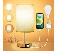 Suright Touch Control Bedside Lamps, 3-Way Dimmable Table Lamp with USB C Charging Ports, Touch Lamps Bedside with Linen Fabric Shade, Small Table Lamp for Bedroom Living Room (LED Bulb Included)