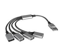 SuriNexCentrics USB Hub, 1 to 4 Port USB 2.0 Splitter, 30cm Cable, Aluminium Housing, Nylon Braided, for PC, Laptop, Gaming Consoles