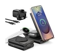 SURITCH 3 in 1 Wireless Charging Station Compatible with Samsung, 15W Foldable Charging Dock Stand for Galaxy S25 S24 S23 S22 S21 Z, Galaxy Watch 7/6/5/4/3, Galaxy Buds, Black(UK Plug)