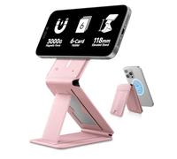 SURITCH Phone Tripod Wallet with Find My Functionality, Magnetic & NFC Supported Card Holder with RFID Blocking,Wallet with Adjustable Stand Selfie Stick for iPhone 17/16/15/14/13/12 Series,Pink