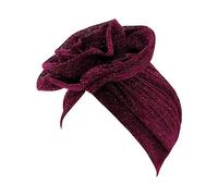 Surkat Shiny Flower Turban Shimmer Chemo Cap Hairwrap Headwear Beanie Hair Scarf, 2262- Rose Red, One Size