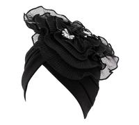 Surkat Shiny Flower Turban Shimmer Chemo Cap Hairwrap Headwear Beanie Hair Scarf, Black Flower, One Size