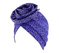 Surkat Shiny Flower Turban Shimmer Chemo Cap Hairwrap Headwear Beanie Hair Scarf, Blue Floral, One Size