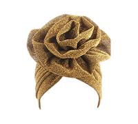 Surkat Shiny Flower Turban Shimmer Chemo Cap Hairwrap Headwear Beanie Hair Scarf, Gold, One Size