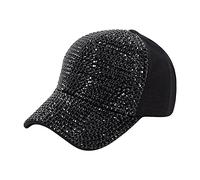 Surkat Studded Rhinestone Baseball Cap Bun Ponytail Adjustable Hat Sparkle Bling Denim Sun Hat, Black Rhinestone, One Size
