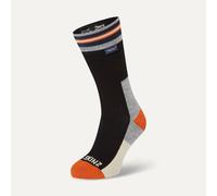 SEALSKINZ Surlingham Waterproof All Weather Mid Length Striped Cuff Sock, Black, S