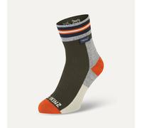 SEALSKINZ | Surlingham | Waterproof All Weather Ankle Length Striped Cuff Sock | L - Olive Green