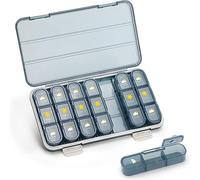 Surluoen 1 Piece Pill Organizer 3 Times A Day 7 Day Pill Box Weekly Travel Pill Container Blue