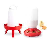 Surluoen Top Filling Chick Feeder and Waterer Kit, Chick Feeder and Waterer with 3 Heights Adjustable Legs for Chicks Red