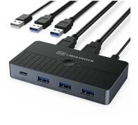 Surluoen USB3.0 Computers Sharing Switch Box 2 in 4 Out KVM 2x4 USB 3.0 Switcher Selector for Keyboard Mouse Printer Monitor PC