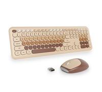 surmen Cute Keyboard and Mouse Wireless, Full-Size Retro Typewriter Keyboard Wireless Silent Colorful Keyboard Low-Noise 2.4GHz for Home and Office 666 Coffee