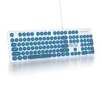 surmen Cute Quiet Keyboard Blue Wired Typewriter Keyboard, Light Up Backlit PC Keyboards with Retro Round Keys Full Size 104 Keys for Office Computer (Blue)