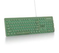 surmen Cute Quiet Keyboard Green Wired Typewriter Keyboard, Light Up Backlit PC Keyboards with Retro Round Keys Full Size 104 Keys for Office Computer (Dark Green)