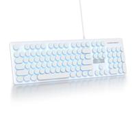 surmen Cute Quiet Keyboard Wired Typewriter Keyboard, Light Up Backlit PC Keyboards with Retro Round Keys Full Size 104 Keys for Office Computer (White)