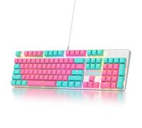 surmen Full Size Pink Creamy Keyboard with Number Pad, 104 Keys RGB Wired Mechanical Gaming Keyboard Backlit with PBT Keycaps Linear Red Switch for Laptop Desktop PC Gamers（104 Miami）
