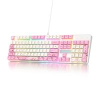 surmen Full Size Pink Keyboard with Number Pad, 104 Keys RGB Wired Mechanical Gaming Keyboard Backlit with PBT Keycaps Linear Red Switch for Laptop Desktop PC Gamers(104 Ying)