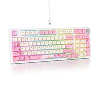 surmen Pink Creamy Keyboard with with Number Pad, 96% RGB Mechanical Keyboard Full Gasket Mounted Hot Swappable Custom Wired Thocky Keyboard with Knob for Office Gamer (98 Ying)