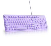 surmen Purple Quiet Keyboard Wired Retro Typewriter, Full Size Soft Keyboards with Number Pad, Round Keys, Backlit USB for Office, Desktop, Laptop(Purple)