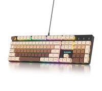 surmen Wired Mechanical Keyboard Full-Size, 104-Key RGB Thocky Keyboard with Number Pad USB Retro Brown PBT Keycaps for Win Gaming/Office (104 Coffee)