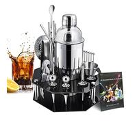 Surmounty 24 Pieces Cocktail Shaker Set,750ml Stainless Steel Cocktail Making Set, Wooden Display Stand, Cocktail Kit Accessories Great Cocktail Gift Sets for Home, Bar, Party, Christmas,Thanksgiving