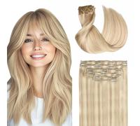 SURNEL Clip in Hair Extensions #18P613 Highlighted Blonde Extensions Clip in Real Human Hair Highlights Blonde 16 Inch Double Weft 100g 6pcs (C#18P613,16'')