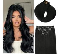 SURNEL Clip in Hair Extensions Human Color 1 Jet Black Silky Straight Clip in Hair Extensions Real for Women 14 Inch 100g 6pcs Straight Thick Remy (C#1, 14'')