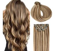 SURNEL Clip-In Real Hair Chocolate Brown Mixed Caramel Blonde Clip-In Extensions 14 Inches 100 g 6 Pieces (#4P27-14 Inches)