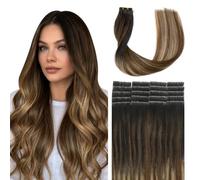 SURNEL Injected Tape in Hair Extensions 14 Inch Natural Black to Medium Brown and Bleach Blonde Natural Real Hair Extension Upgraded Seamless Remy Invisible Skin Weft Straight 20 Pcs 30g(#1B427-14)