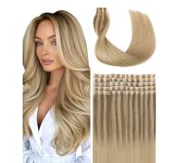 SURNEL Injected Tape in Hair Extensions 16 Inch Fading to Caramel Blonde With Color Highlighted Natural Real Hair Extension Upgraded Seamless Remy Invisible Skin Weft Straight 20 Pcs 35g(#102727-16)