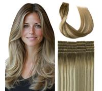 SURNEL Injected Tape in Hair Extensions 16 Inch Fading to Highlight Blonde Natural Real Hair Extension Upgraded Seamless Remy Invisible Skin Weft Straight 20 Pcs 35g(#3822-16)