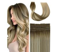 SURNEL Injected Tape in Hair Extensions 18 Inch Fading to Highlight Blonde Natural Real Hair Extension Upgraded Seamless Remy Invisible Skin Weft Straight 20 Pcs 40g(#3822-18)
