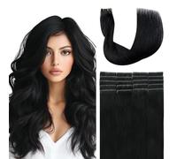 SURNEL Injected Tape in Hair Extensions 20 Inch Natural Real Hair Extension 20 Pcs 45g Jet Black Upgraded SeamlessRemy Invisible Skin Weft Straight (#1-20)