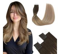 SURNEL Tape Extensions Real Hair Balayage Brown 45 cm Remy Darkest Brown Balayage Medium Brown Ombre Ash Blonde Tape-In Real Hair #2/6/18 50 g (tape #2/6/18-45 cm)