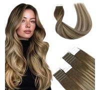 SURNEL Tape in Hair Extensions Human Hair 14 Inch Blonde Color #4 Ombre #27 Caramel Blonde with #4 Brown Glue on Straight Remy Tape in Extensions 50G 20Pcs (T14inch, 4/27/4)