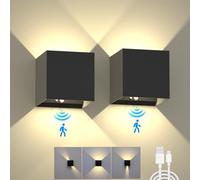 SURPALIG Battery Operated Wall Sconce Set of 2, Motion Sensor Light Indoor, 6000mAh Wall Lights Rechargeable, Cordless LED Energy Saving Night Light for Hallway Stairway Porch, Black