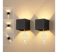 SURPALIG Battery Operated Wall Sconce Set of 2, Motion Sensor Light Indoor, 6000mAh Wall Lights Rechargeable, Cordless LED Energy Saving Night Light for Hallway Stairway Porch, Black