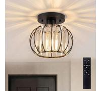SURPALIG Mini Crystal Chandelier,Black Light Shade,Modern Semi Flush Mount Ceiling Light Fixture for Kitchen Hallway Dining Rooms Living Rooms Bar, Bulb Included