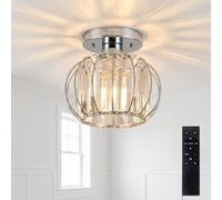 SURPALIG Mini Crystal Chandelier,Silver Light Shade,Modern Semi Flush Mount Ceiling Light Fixture for Kitchen Hallway Dining Rooms Living Rooms Bar, Bulb Included